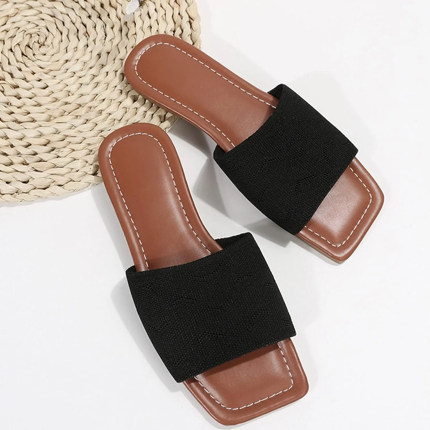 Hbeylia Sandals for Women Dressy Summer Fashion Knitted Square Open Toe Gladiator Flip Flops Comfortable Bohemian Slip On Indoor Outdoor Dressy Boho Casual Sandals