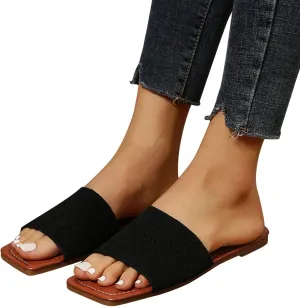 Hbeylia Sandals for Women Dressy Summer Fashion Knitted Square Open Toe Gladiator Flip Flops Comfortable Bohemian Slip On Indoor Outdoor Dressy Boho Casual Sandals