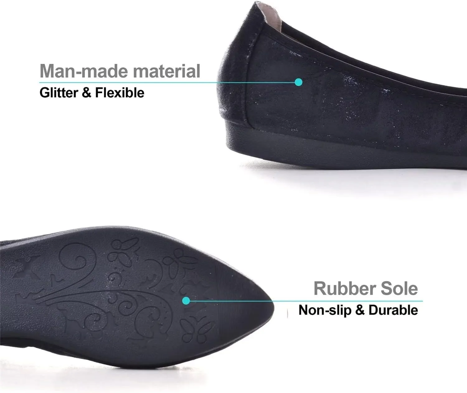 Hee grand Women Foldable Ballet Flats Bling Rhinestones Soft Leather Pointy Toe Flats Sparkle Wedding Dress Shoes Comfort Slip on Loafers Big Size