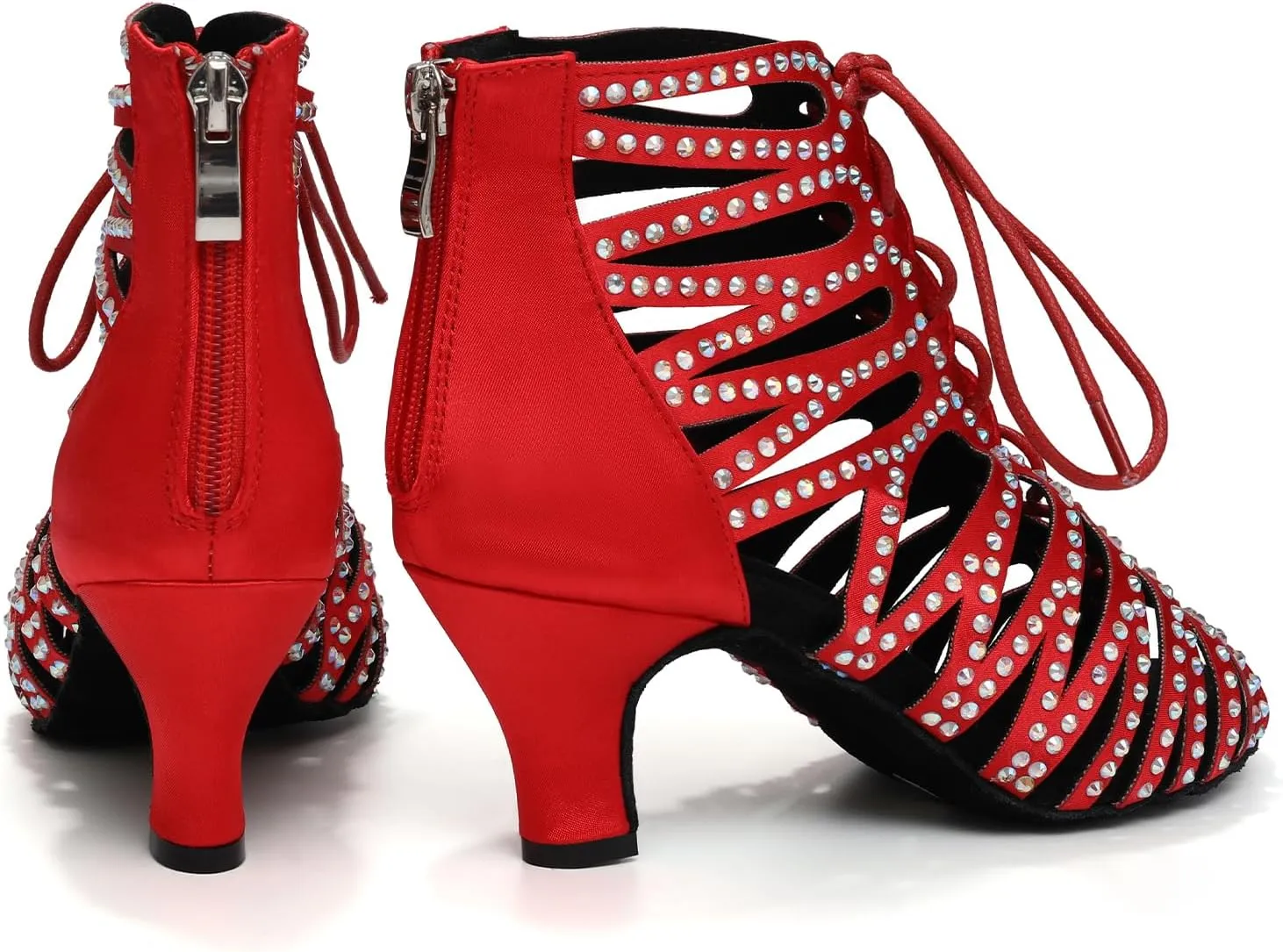 HIPPOSEUS Women's Rhinestone Latin Dance Boots Lace up Ballroom Salsa Dancing Booties
