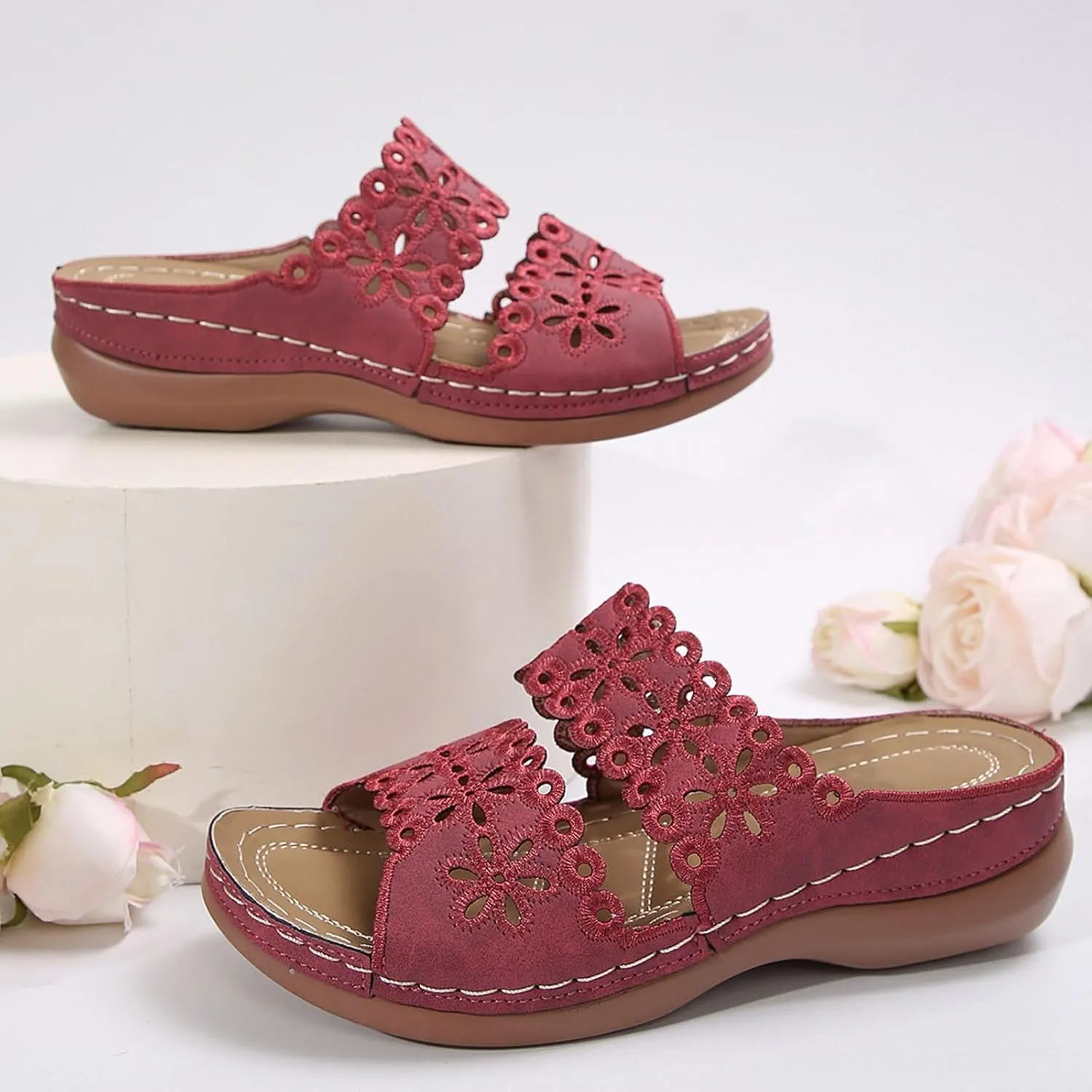 Hollow Sandals for Women 2025 Bohemian Slides Comfortable Arch Support Slip on Boho Beach Slippers