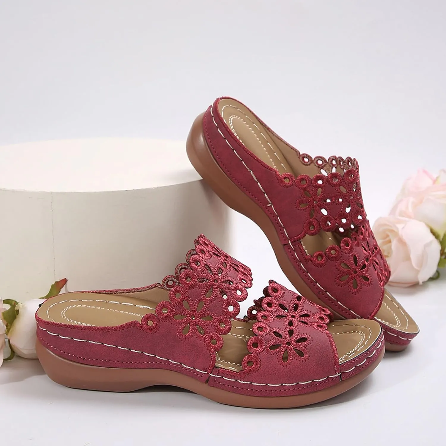 Hollow Sandals for Women 2025 Bohemian Slides Comfortable Arch Support Slip on Boho Beach Slippers