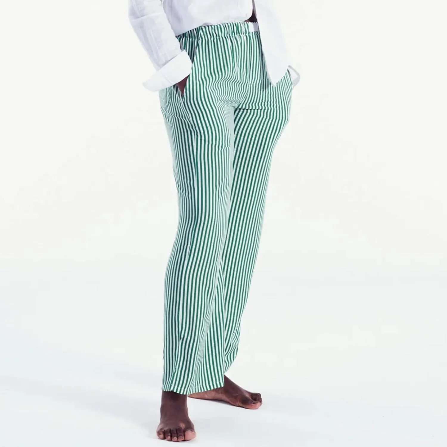 HOXIJIA Women Casual Striped Print Long Pants Elastic High Waist Loose Fit Straight Wide Leg Trousers Y2K Streetwear