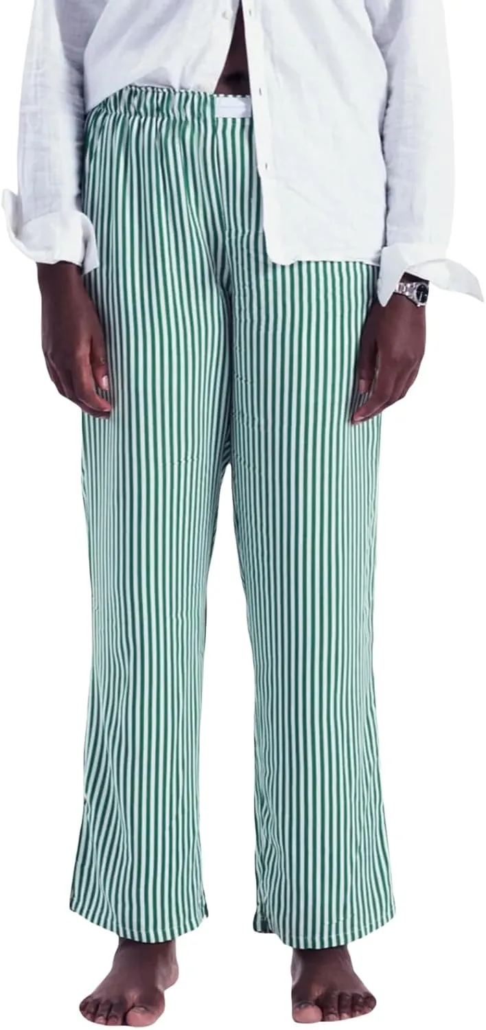 HOXIJIA Women Casual Striped Print Long Pants Elastic High Waist Loose Fit Straight Wide Leg Trousers Y2K Streetwear