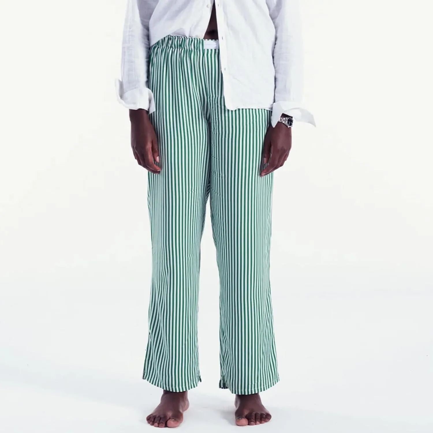 HOXIJIA Women Casual Striped Print Long Pants Elastic High Waist Loose Fit Straight Wide Leg Trousers Y2K Streetwear
