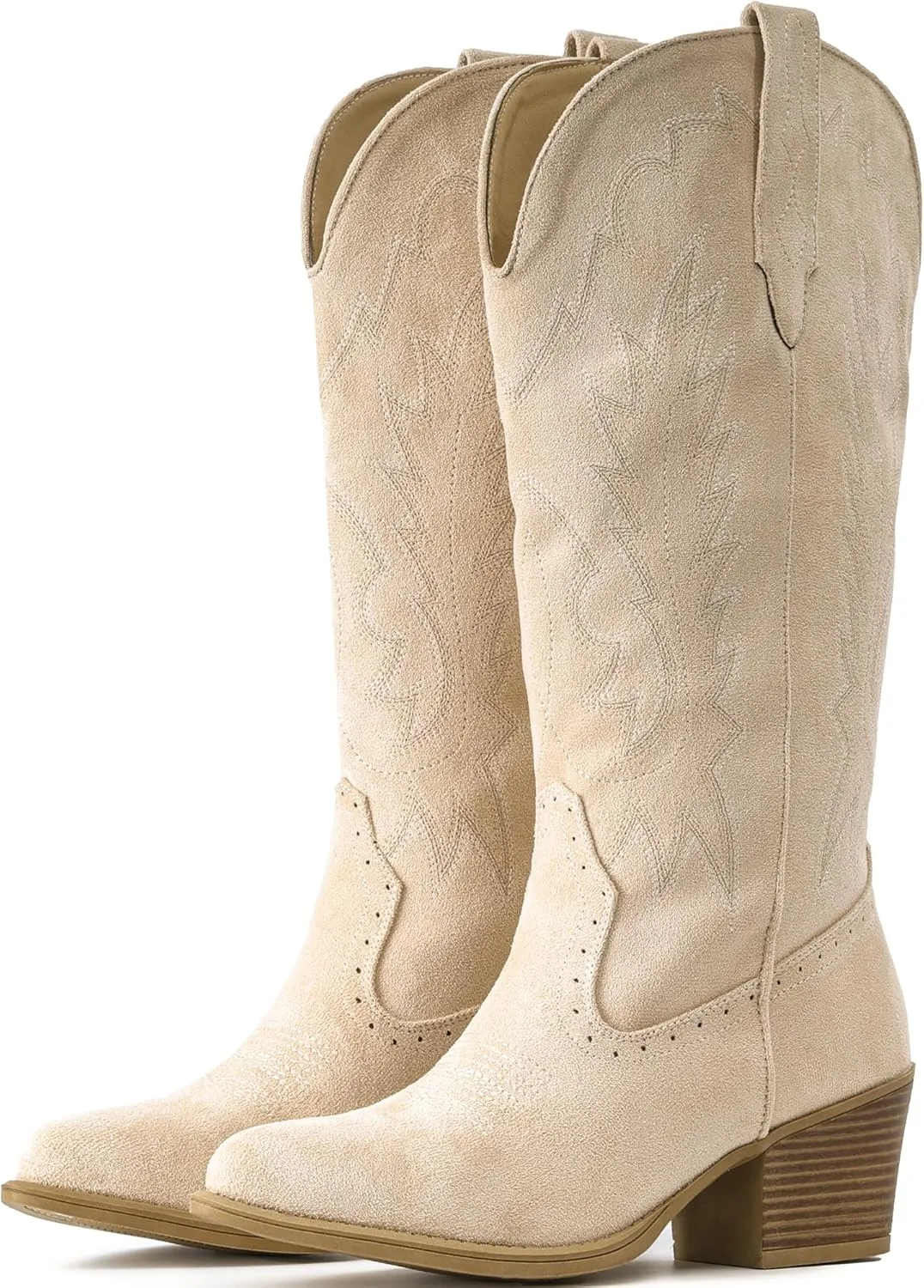IUV Suede Cowboy Boots for women- Western Pointed Toe, Mid Calf Pull-On Boots
