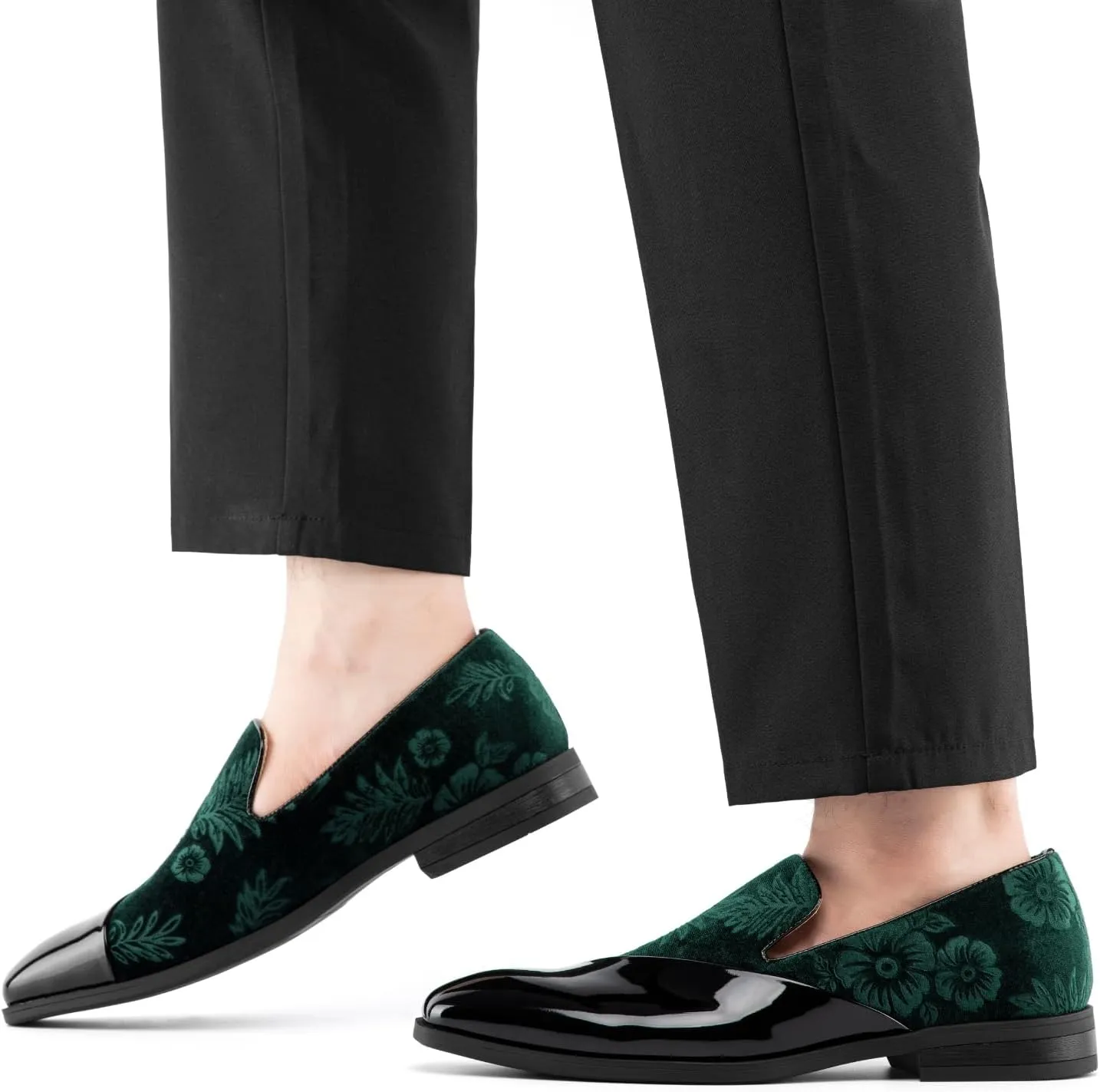 JITAI Men's Velvet Loafers Classic Patent Leather Tuxedo Dress Shoes for Weddings Formal Events Stylish Comfortable Slip-Ons for Men