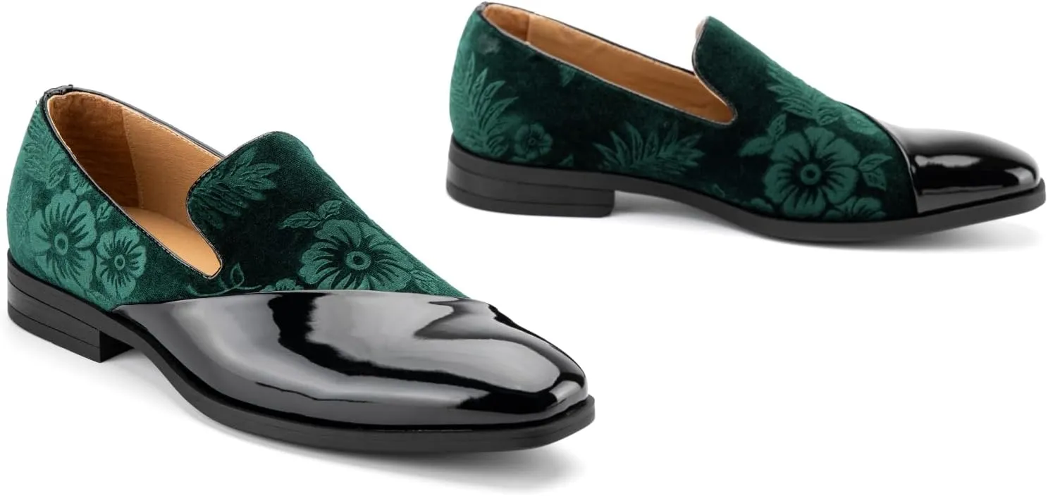 JITAI Men's Velvet Loafers Classic Patent Leather Tuxedo Dress Shoes for Weddings Formal Events Stylish Comfortable Slip-Ons for Men