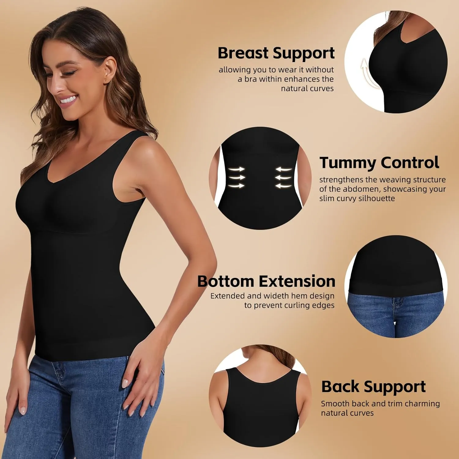 JOYSHAPER Women's Shapewear Tank Tops Padded Bra Shapewear V-Neck Tummy Control Shapewear Camisole