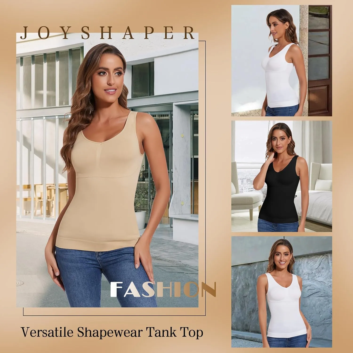 JOYSHAPER Women's Shapewear Tank Tops Padded Bra Shapewear V-Neck Tummy Control Shapewear Camisole