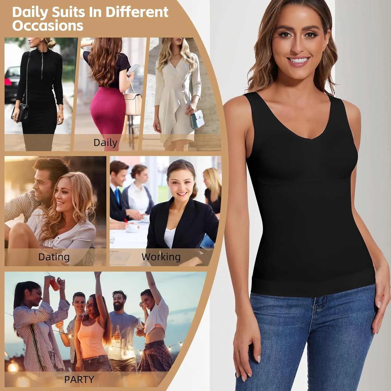 JOYSHAPER Women's Shapewear Tank Tops Padded Bra Shapewear V-Neck Tummy Control Shapewear Camisole