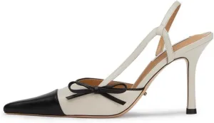 keleimusi Bow Tie Slingback Heeled Sandals for Women Slip On Pumps Shoes Stiletto High Heels Two Tone Closed Pointed Toe Wedding Dress Sandals