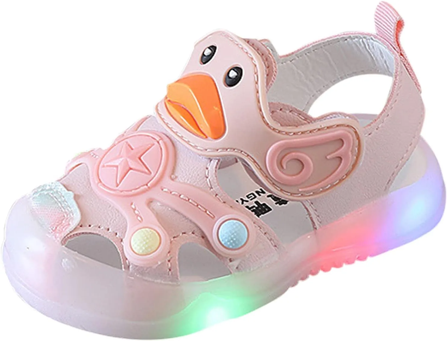 Kid Baby Girls Boys Child Light On LED Baby Shoes Sandals Soft Sole Anti Slip Cartoon Duck Shoes (Pink, 16 Infant)