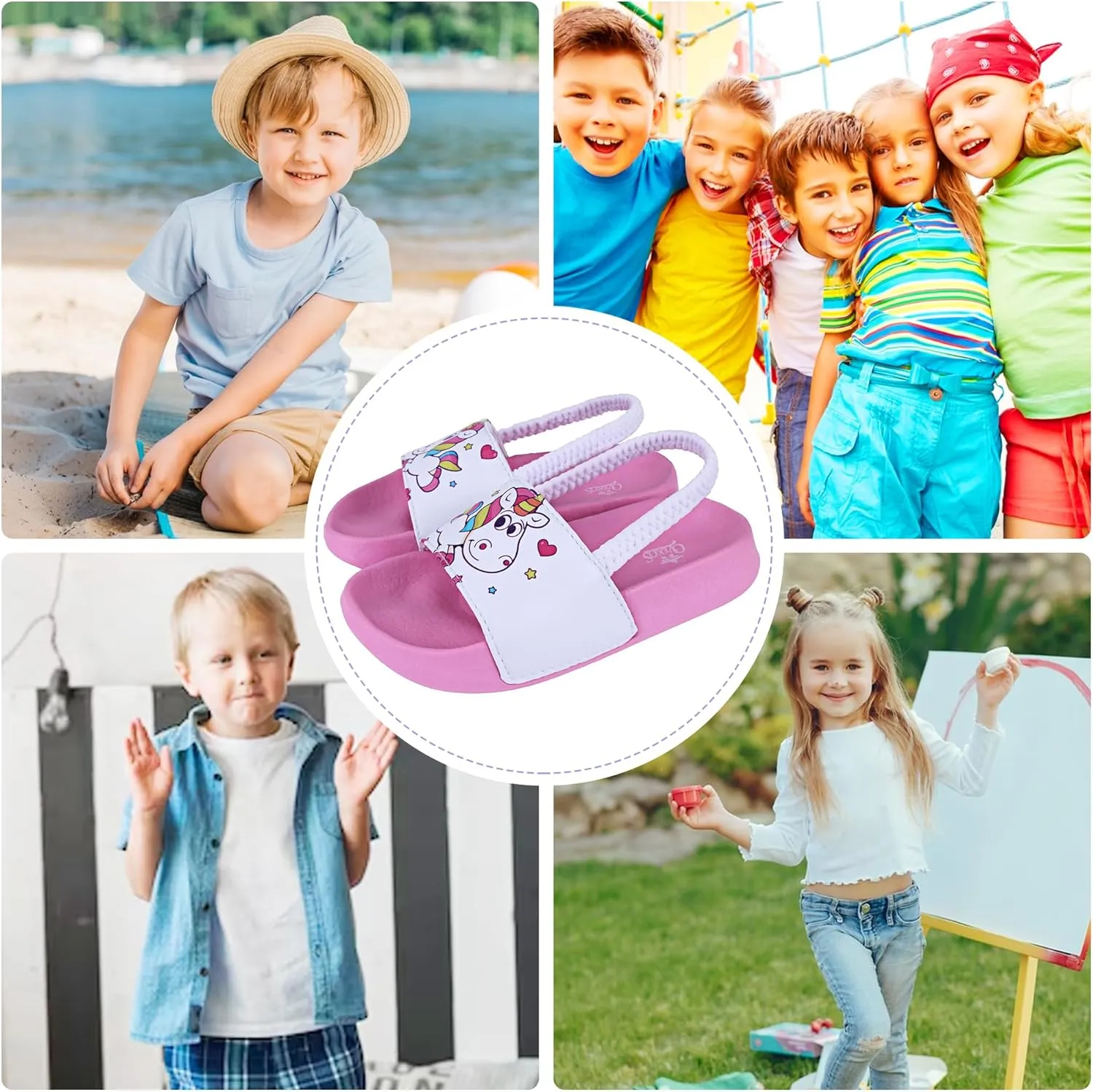 Kids Flip Flops Sandals Toddler Boys Girls Sequin Slides Shower Beach Pool Shoes Slip on Summer Slippers with Back Strap
