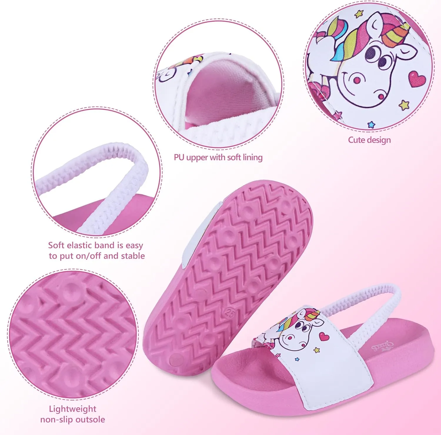 Kids Flip Flops Sandals Toddler Boys Girls Sequin Slides Shower Beach Pool Shoes Slip on Summer Slippers with Back Strap