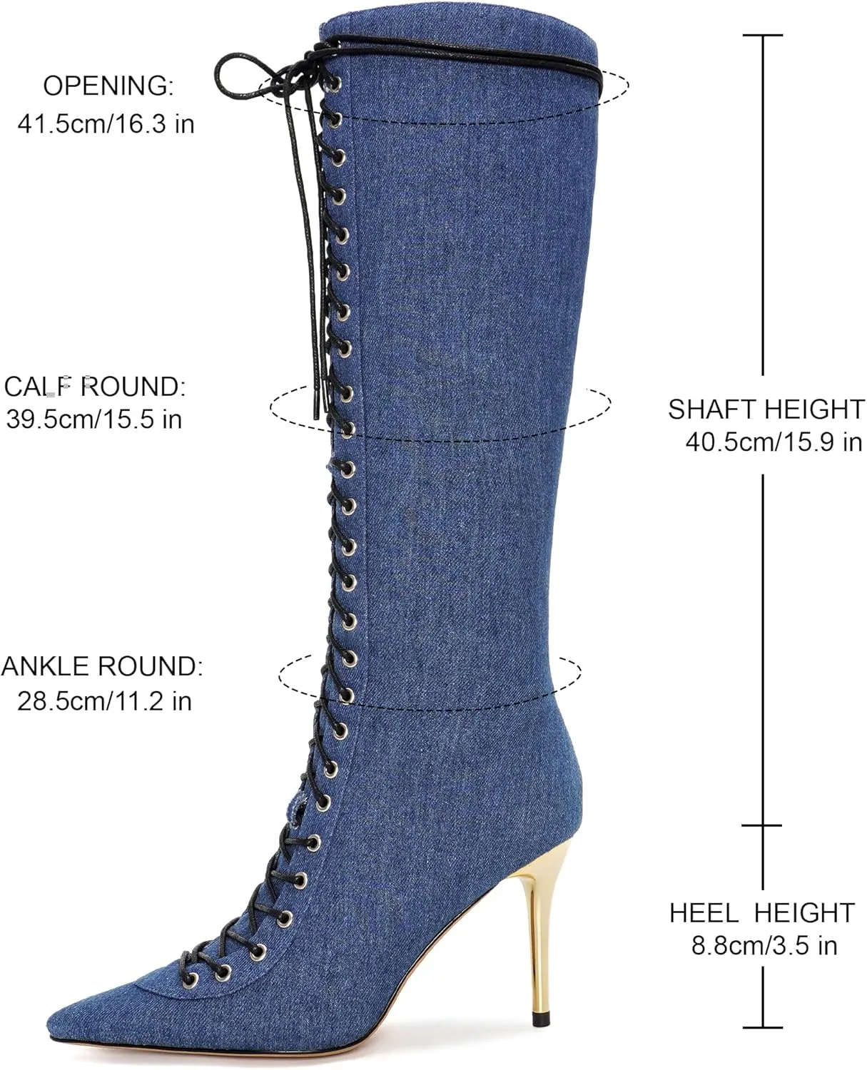 Lace Up Knee High Boots for Women, Stiletto High Heel Pointed Toe long Boots Side Zipper Tall Boots