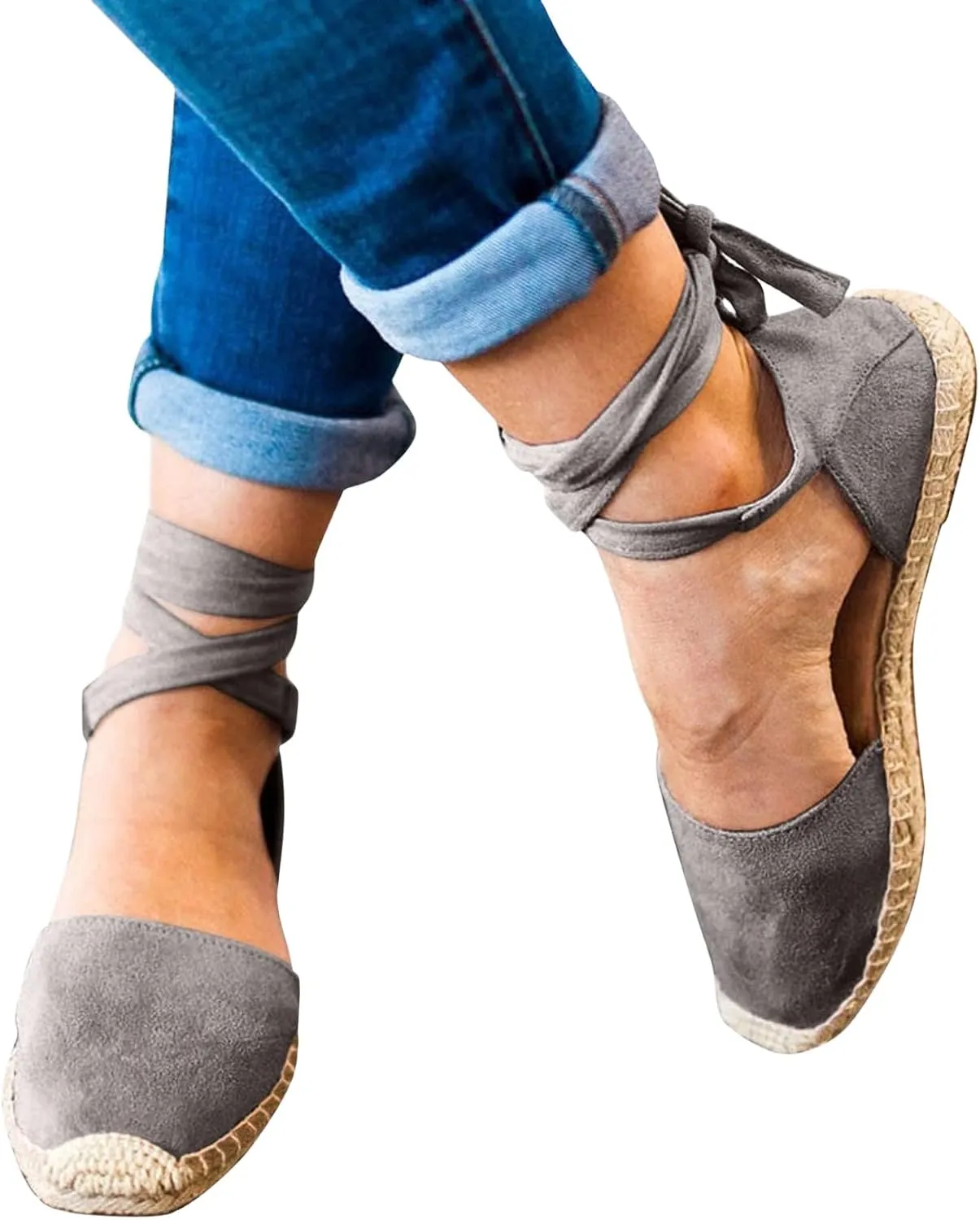 Ladies Flat Sandals Linen Vintage Cover Heel Espadrille Straw Solid Closed Toe Covered Beach Flat Toe Ankle Wrap,Classic Lace Up Summer Falt Strap Retro Black Dressy Shoes