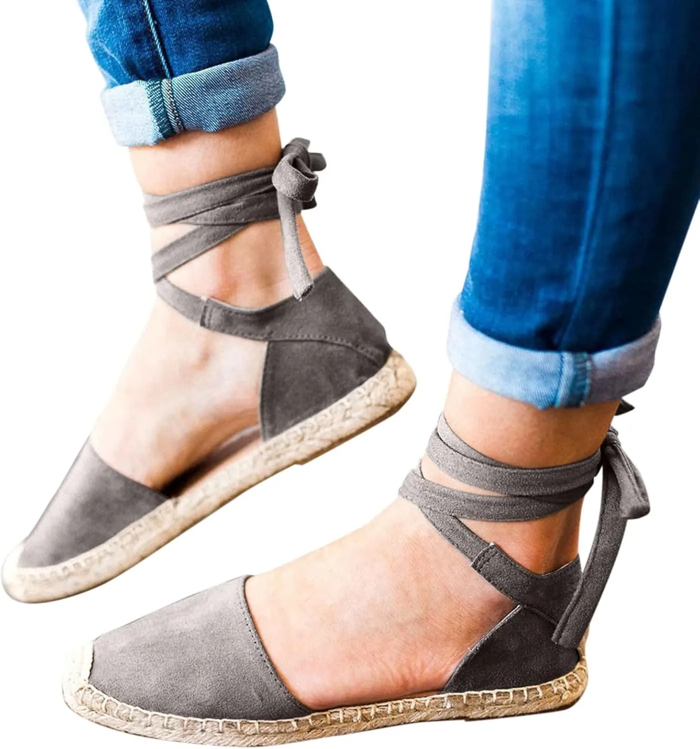 Ladies Flat Sandals Linen Vintage Cover Heel Espadrille Straw Solid Closed Toe Covered Beach Flat Toe Ankle Wrap,Classic Lace Up Summer Falt Strap Retro Black Dressy Shoes