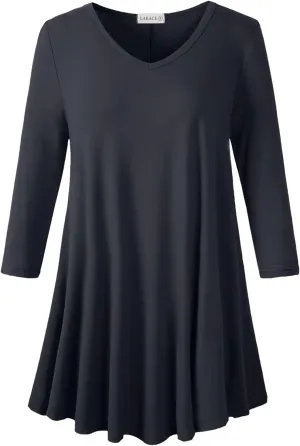 LARACE Tunics 3/4 Sleeve Plus Size Tops for Women V Neck Loose Fit Flowy Clothing for Leggings