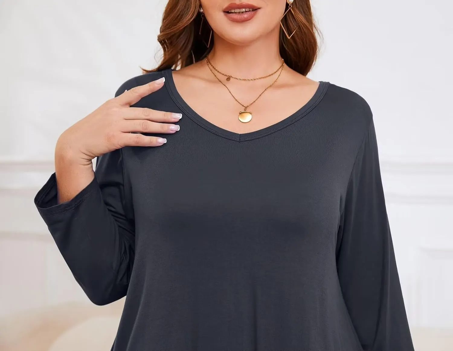 LARACE Tunics 3/4 Sleeve Plus Size Tops for Women V Neck Loose Fit Flowy Clothing for Leggings