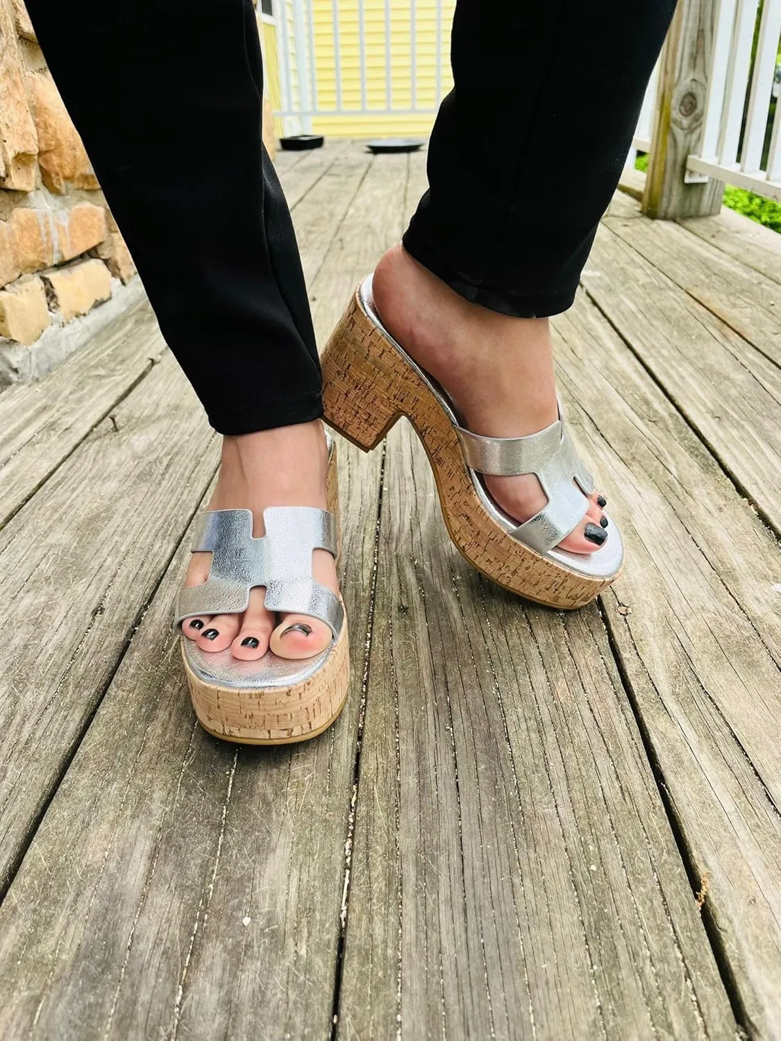 Liliana Women's Chunky heel Slip On Platform Heeled Sandals