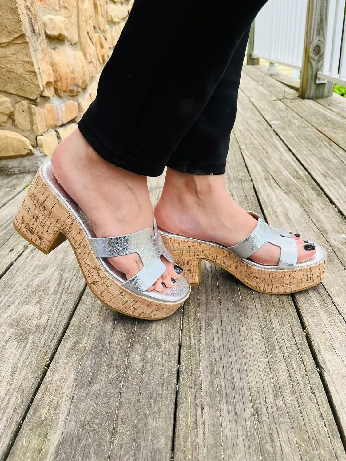 Liliana Women's Chunky heel Slip On Platform Heeled Sandals