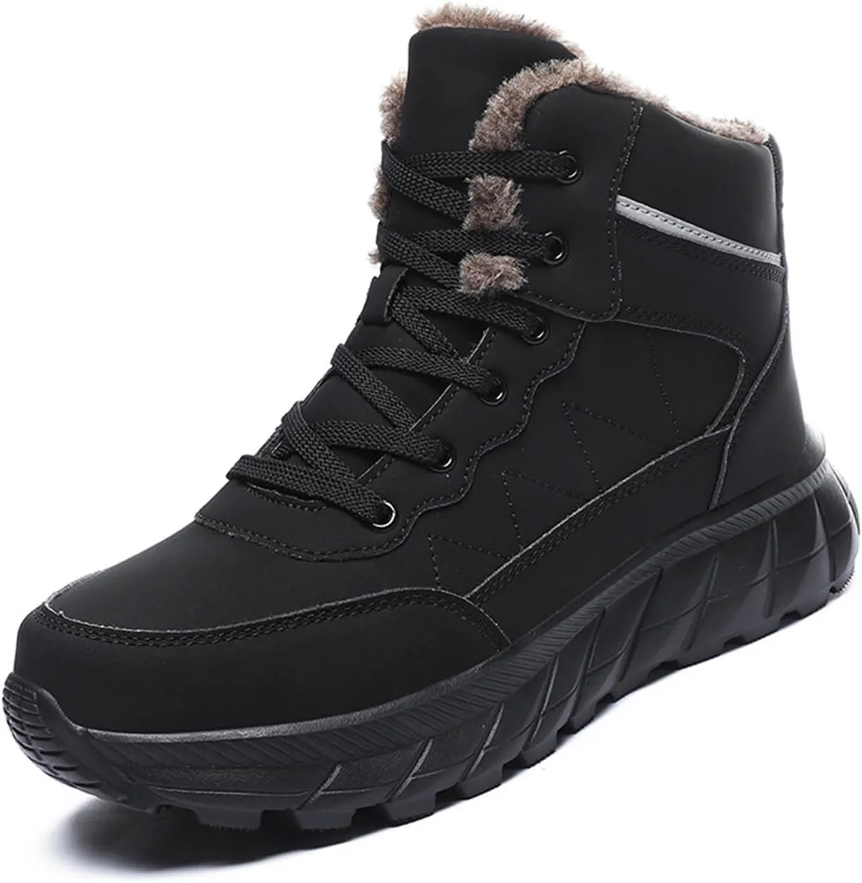 MEBAMY Men's Snow Boots Lightweight Black Hiking Winter Boots Fur Lined Anti-slip Cold Weather Shoes Furry Outdoor Snow Boot