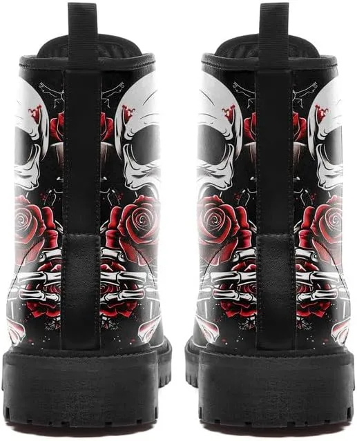 Men's Gothic Skull Combat Boots Punk Rock Fashion Lace Up Ankle Booties for Women Lightweight Leather Winter Shoes