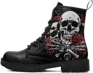 Men's Gothic Skull Combat Boots Punk Rock Fashion Lace Up Ankle Booties for Women Lightweight Leather Winter Shoes