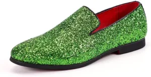 Men's Loafers Shoes Pointed Toe Shiny PU Leather Smoking Shoes Lightweight Flat Heel Flexible Walking Outdoor Slip On