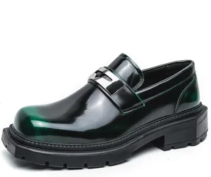 Men's Patent Leather Square Toe Platform Loafers Classic Slip-on Comfort Anti-Slip Lug Sole Low Chunky Heel Gothic Loafers for Business Work Driving Dress Casual Shoes