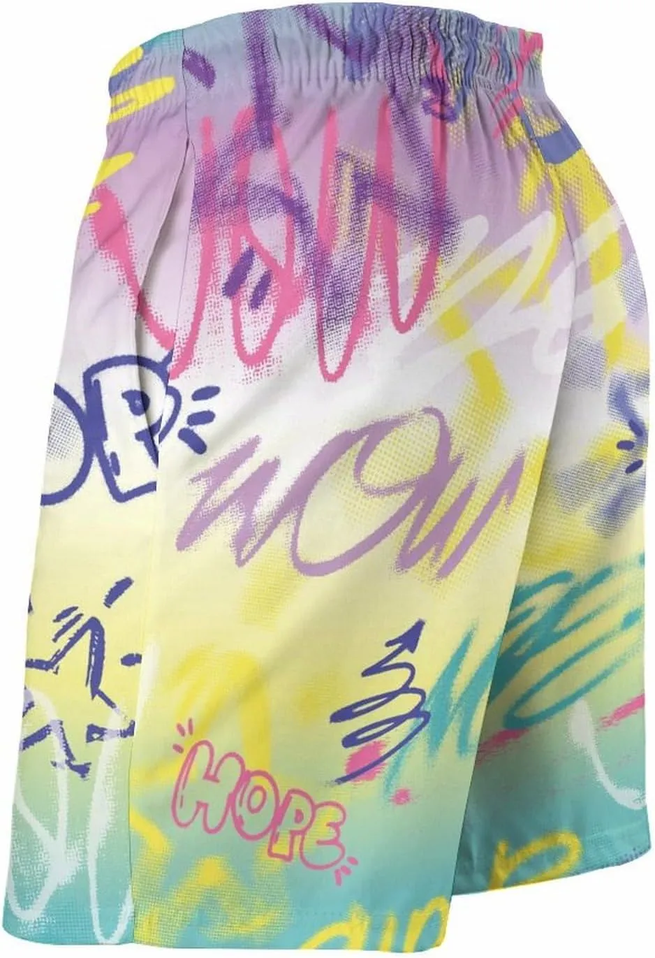 Mens Peach Skin Beach Shorts Street Art Graffiti Urban Style Board Shorts Swim Trunks with Mesh Lining