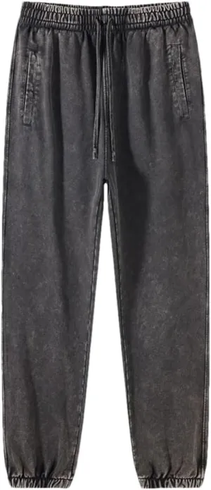 Men's Retro Cotton Sweatpants Elastic Waist Loose Fit Heavy Weight Casual Joggers Pants
