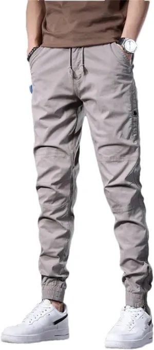 Men's Slim Fit Cotton Cargo Pants Zipper Fly Midweight Full-Length Streetwear Jogging Trousers