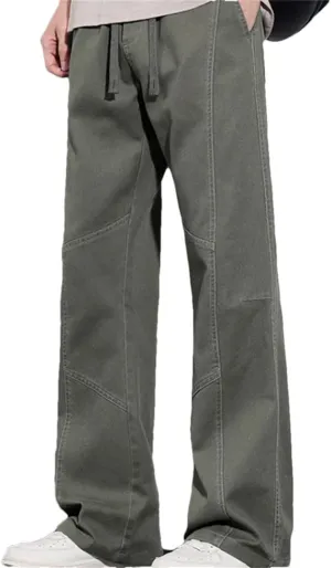 Men's Straight Leg Casual Pants Drawstring Waist Midweight Comfortable Fit Streetwear Trousers with Pockets