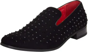 Men's Suede Leather Studded Slip On Shiny Smart Silver Spiked Casual Party Dancing Loafers Moccasin Shoes