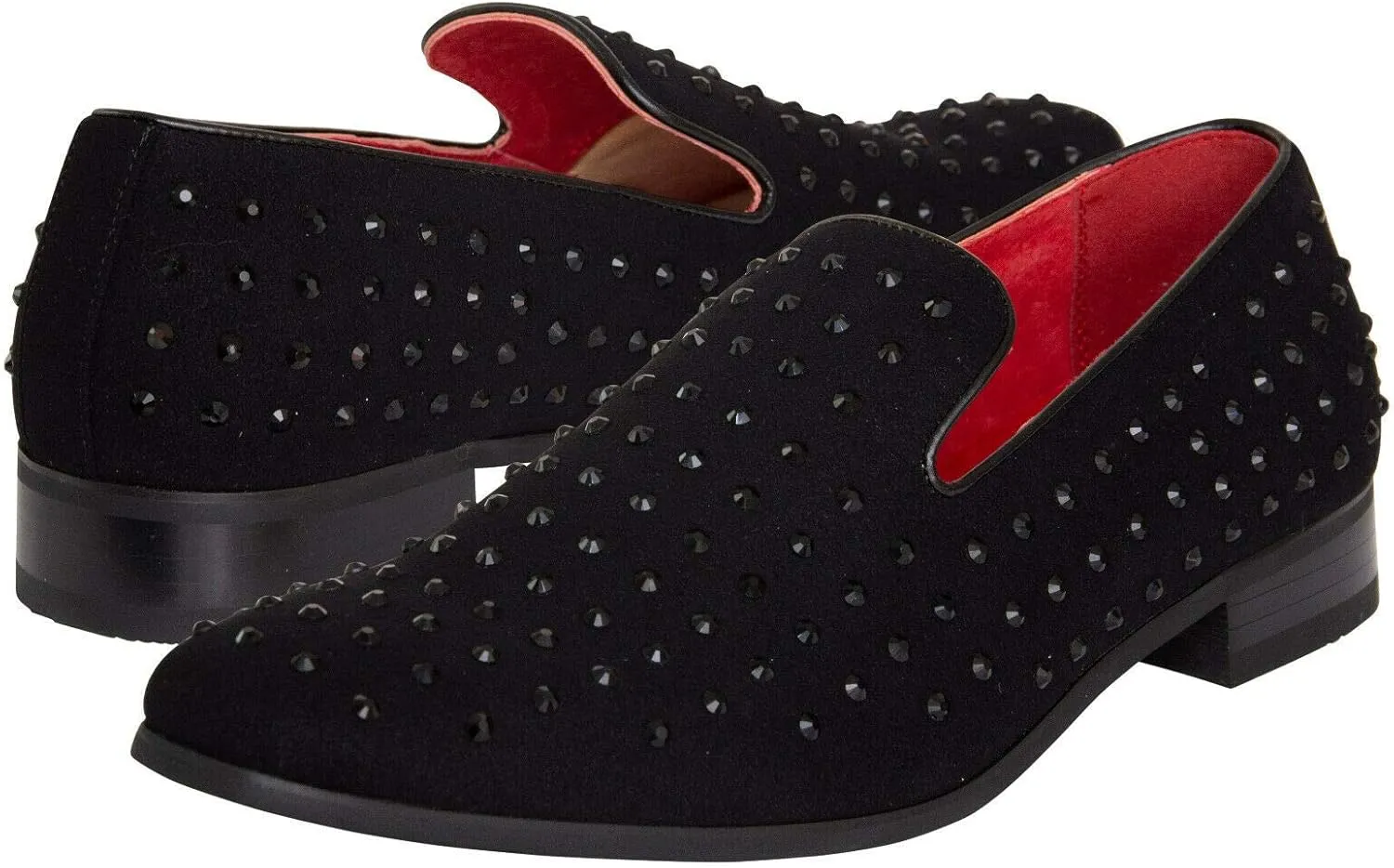 Men's Suede Leather Studded Slip On Shiny Smart Silver Spiked Casual Party Dancing Loafers Moccasin Shoes