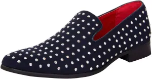 Men's Suede Leather Studded Slip On Shiny Smart Silver Spiked Casual Party Dancing Loafers Moccasin Shoes