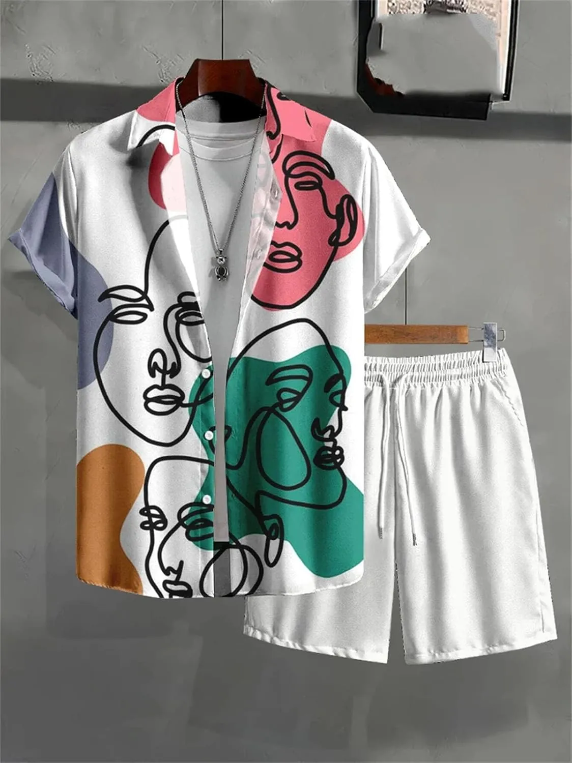 Men's Urban Vacation Set, Street Fashion Short Sleeve & Beach Shorts