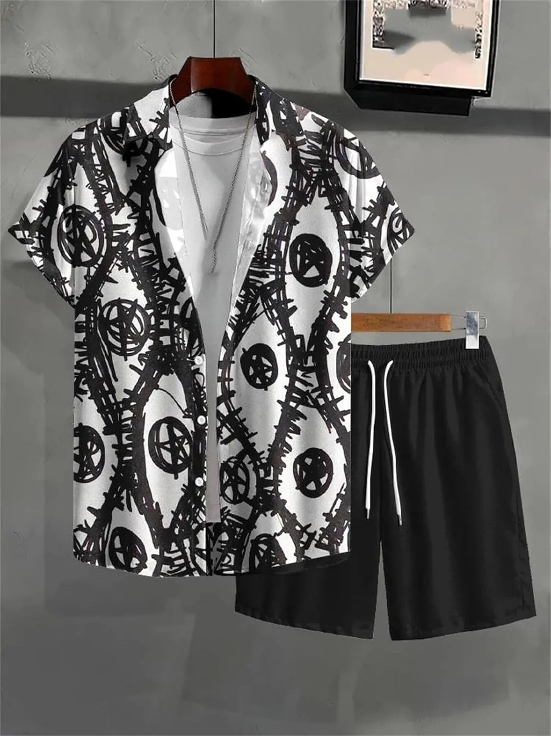 Men's Urban Vacation Set, Street Fashion Short Sleeve & Beach Shorts