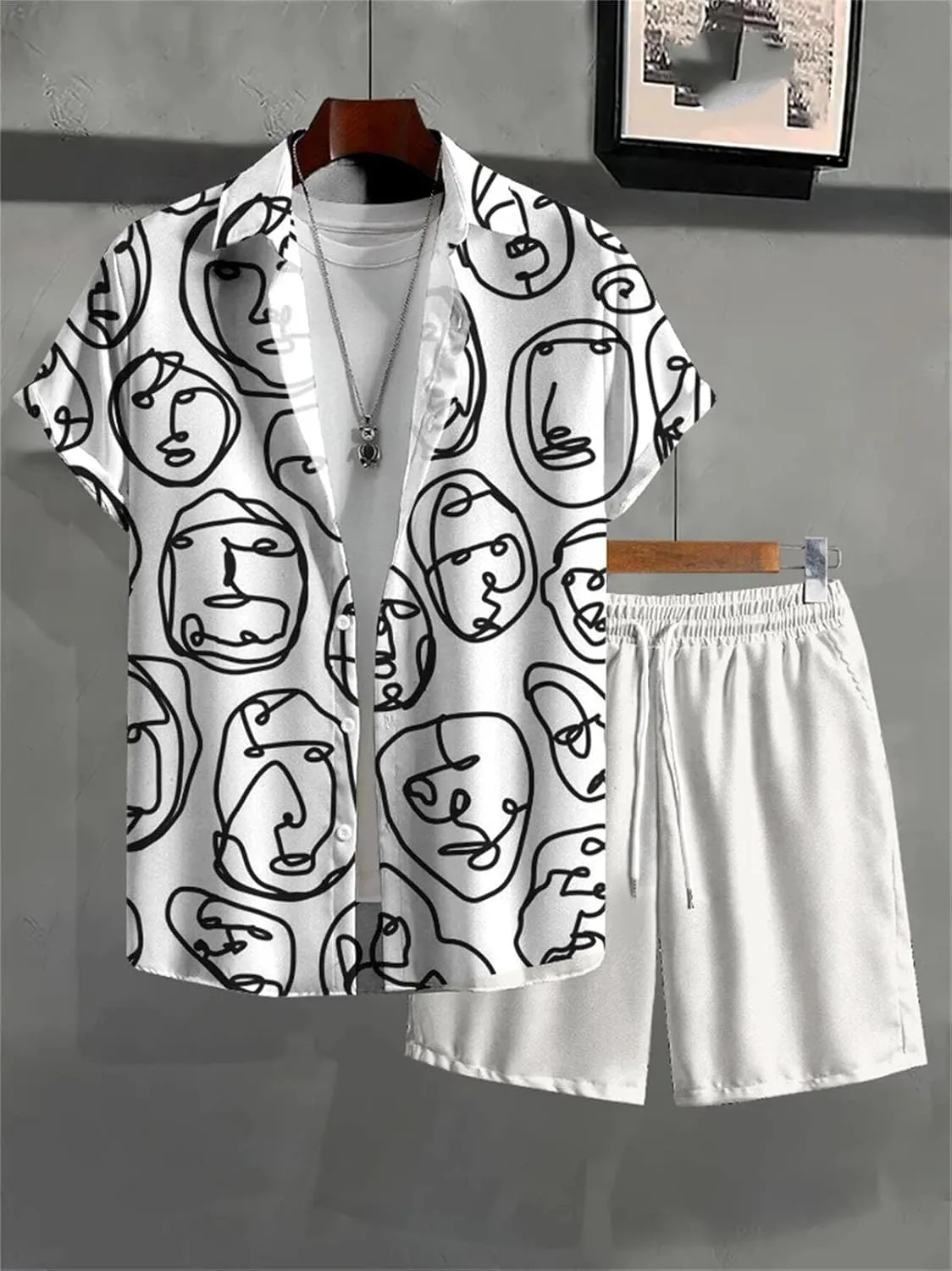 Men's Urban Vacation Set, Street Fashion Short Sleeve & Beach Shorts