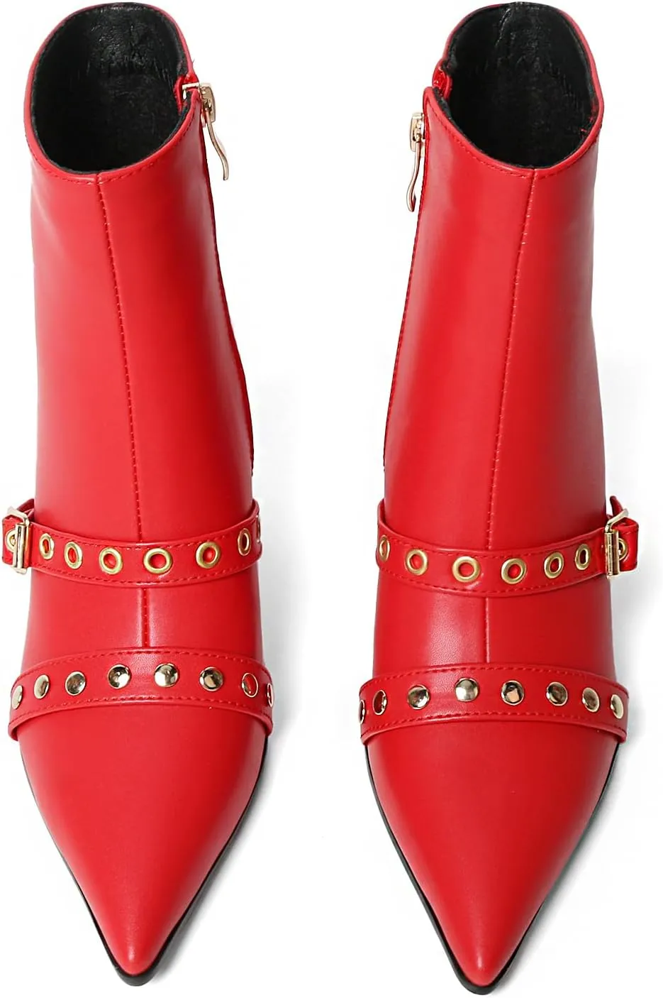 MEOTINA Gold High Heels for Women Kitten Heel Pointed Toe Short Womens Booties Buckle High Heeled Ankle Metallic Shoes