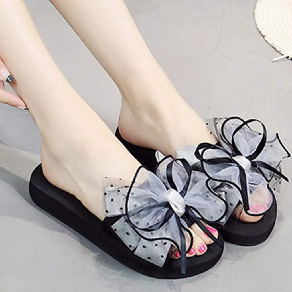 MIOKE Women's Bowknot Flat Platform Slide Sandals Fashion Bohemia Comfort Anti-Slip Summer Beach Sandals