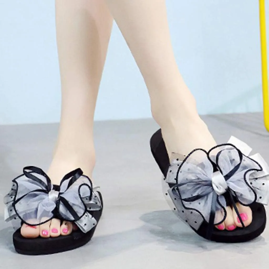 MIOKE Women's Bowknot Flat Platform Slide Sandals Fashion Bohemia Comfort Anti-Slip Summer Beach Sandals