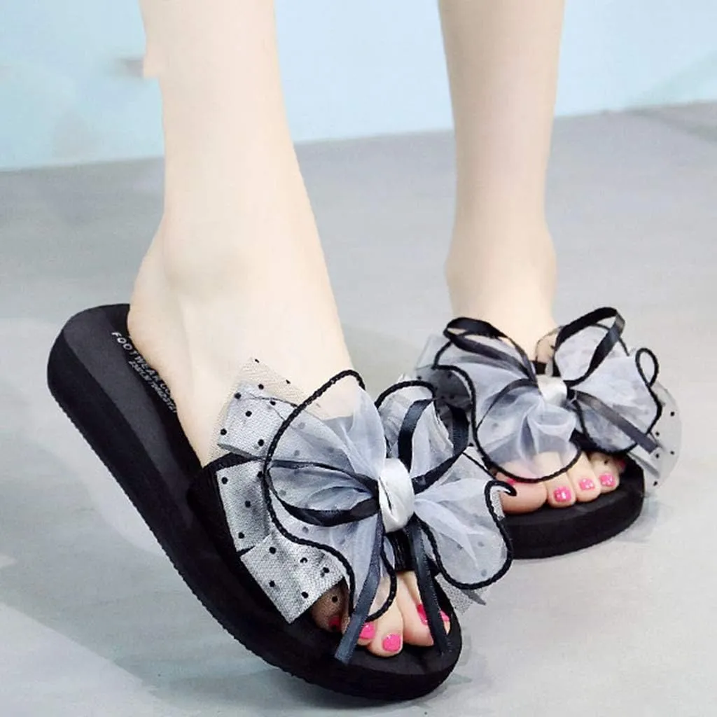 MIOKE Women's Bowknot Flat Platform Slide Sandals Fashion Bohemia Comfort Anti-Slip Summer Beach Sandals