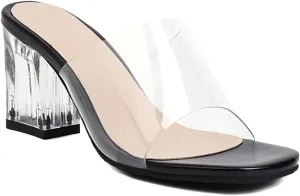 MIOKE Women's Clear Open Toe Heeled Slide Sandals Bowtie Slip On Block Low Heel Jelly Summer Dress Sandal