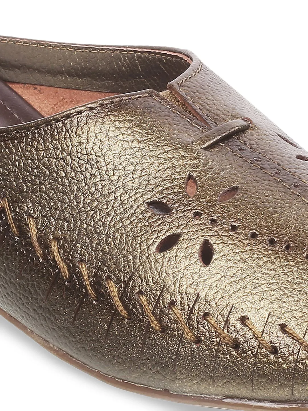 Mochi Women Bronze-Toned Mules with Laser Cuts