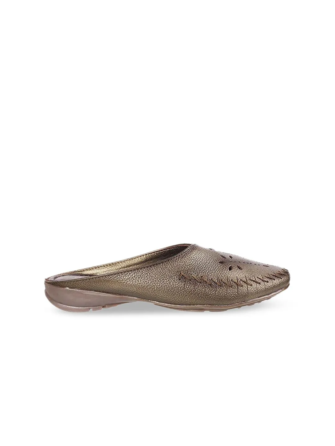 Mochi Women Bronze-Toned Mules with Laser Cuts