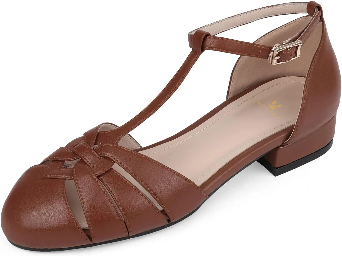 MOOMMO Women’s Ankle Strap Cage Sandals Kitten Heel Round Toe T-Strap Mary Jane Pumps Cut-Out Sandal Heels Vintage Low Heel Closed Toe Roman Sandals Dress Summer Shoes Wedding Bridal Comfy 4-11 M US
