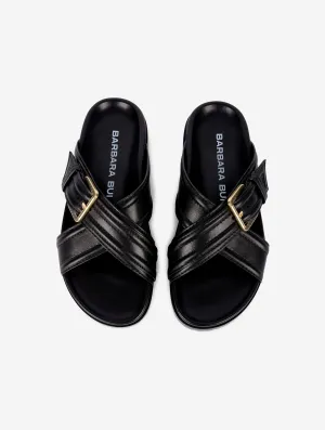 mules anatomiques en cuir noir